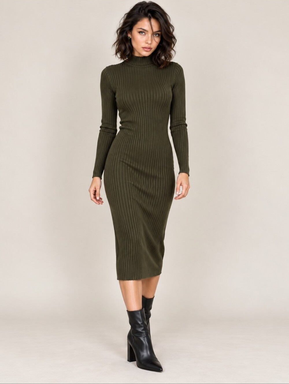 Bebe Hunter Green Ribbed Midi Sweater Dress Mock Neck NWT